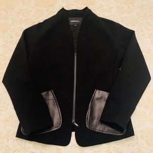 Black Zip Up Jacket With Leather Pockets